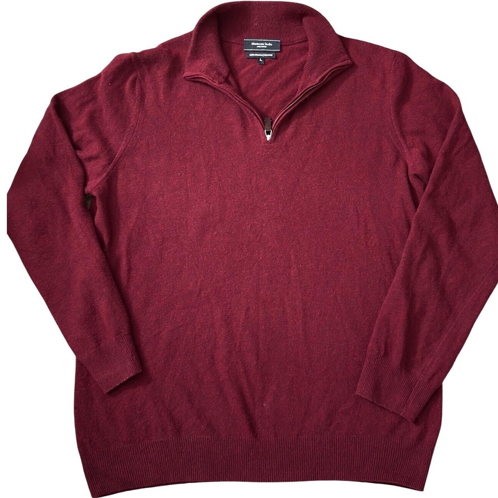 Mantovani Studio Burgundy 100% Italian Cashmere Quarter Zip Sweater Large AA17